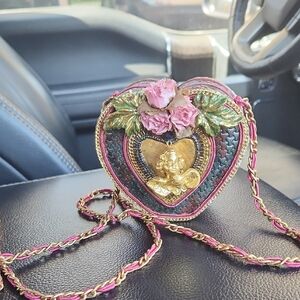 Mary Frances Cherub Heart Mini Bag with Gold and Pink Accents